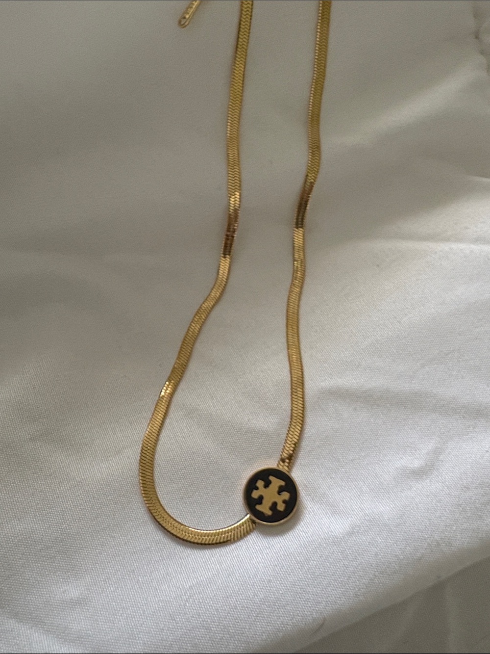 Tory Burch Gold-Tone Logo Pendant Necklace in Black and Gold
